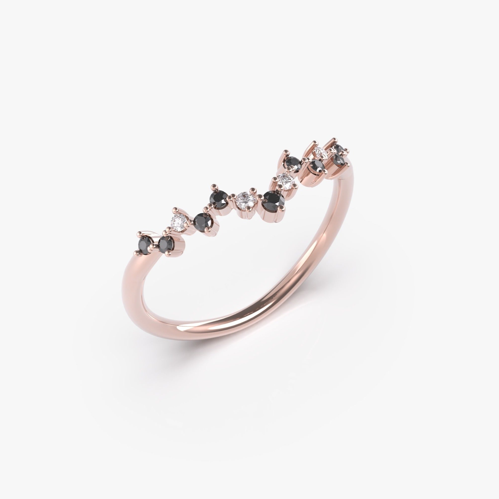 טבעת יהלומים מרחפים שחור לבן