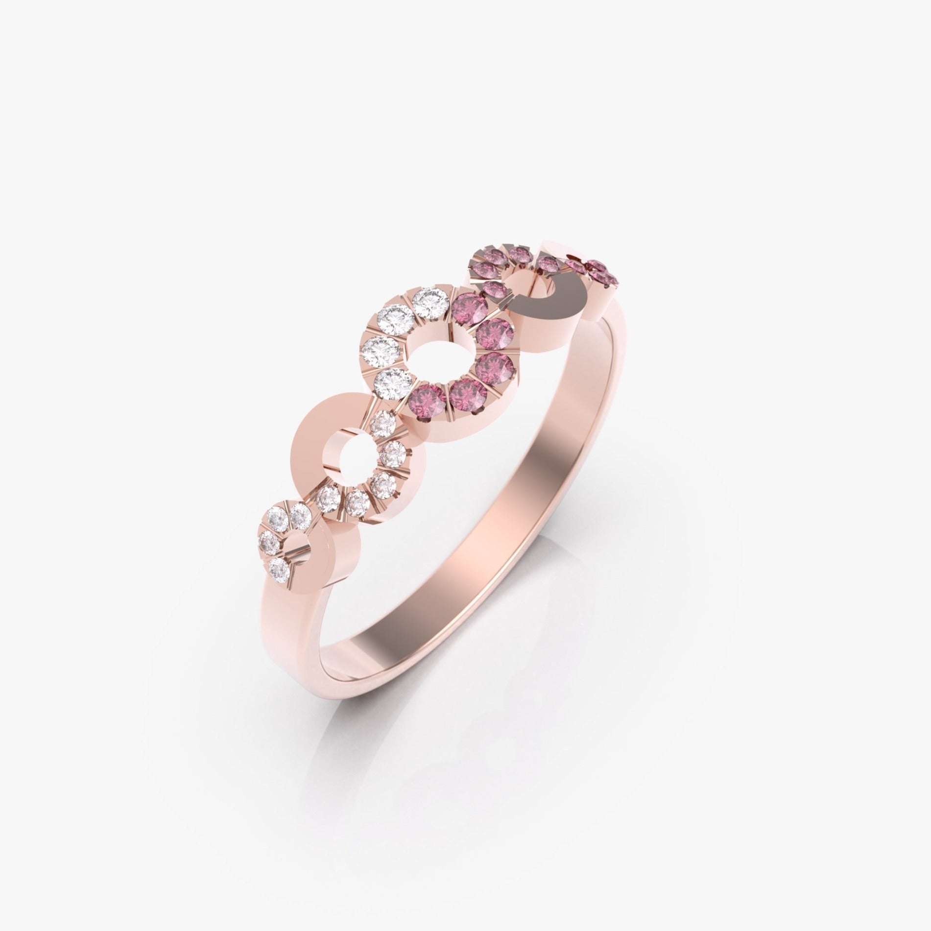 טבעת המעגלים עם אבני רובי ויהלומים