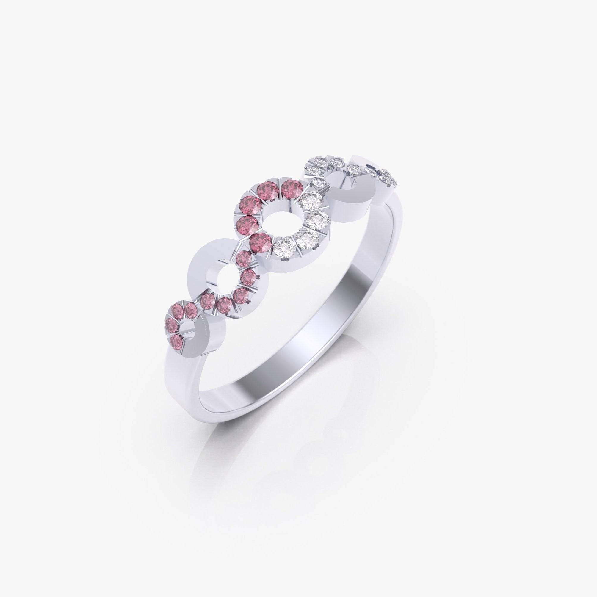 טבעת המעגלים עם אבני רובי ויהלומים