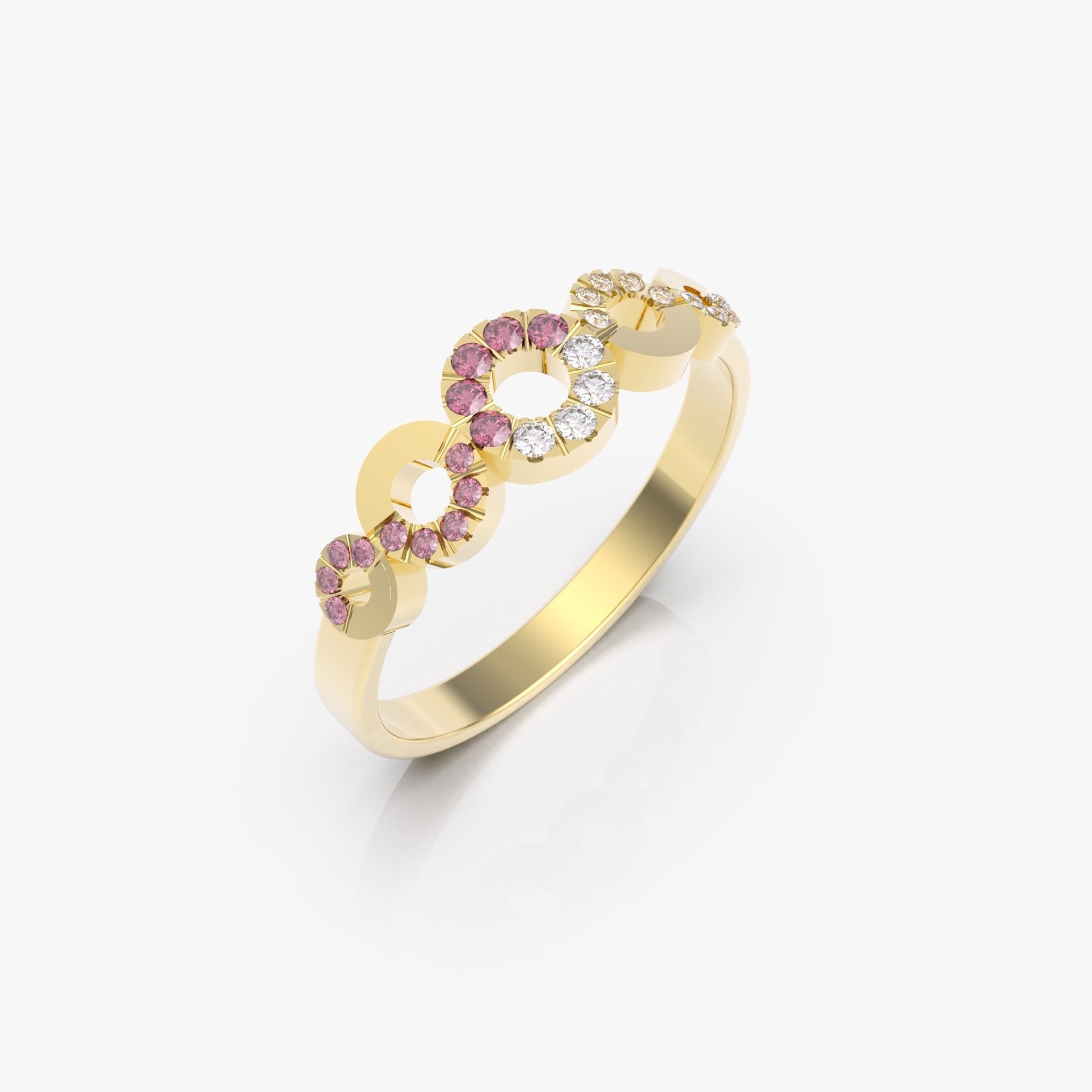 טבעת המעגלים עם אבני רובי ויהלומים