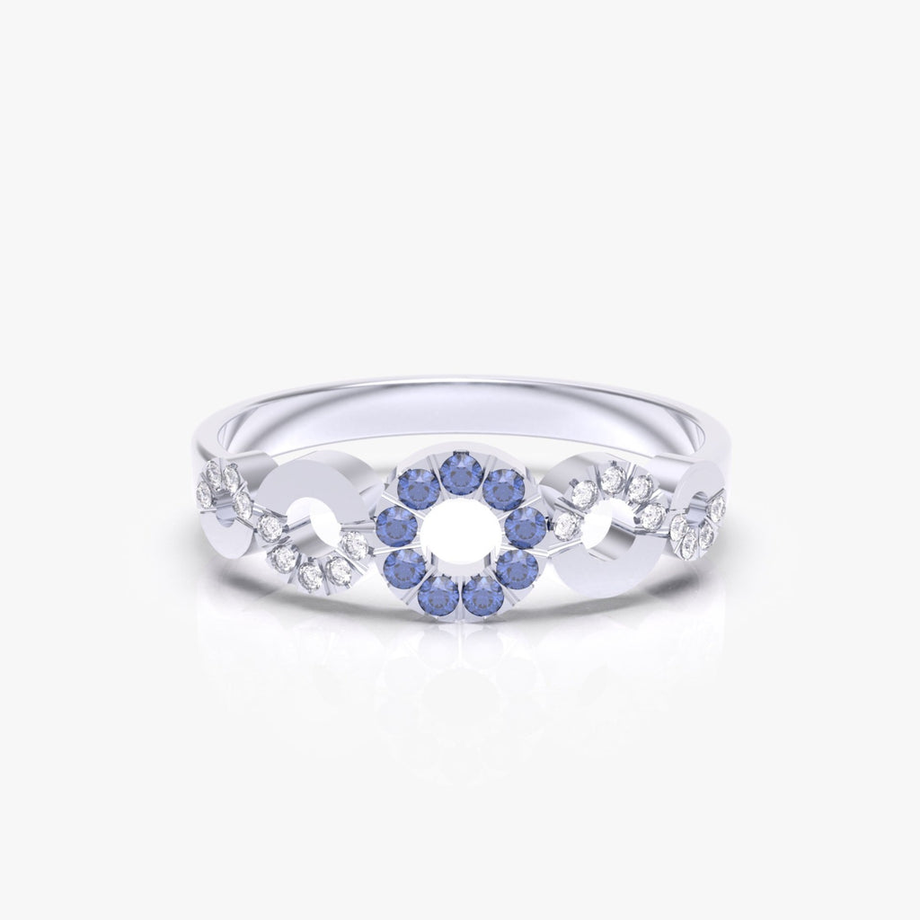 טבעת המעגלים עם ספיר כחול ויהלומים