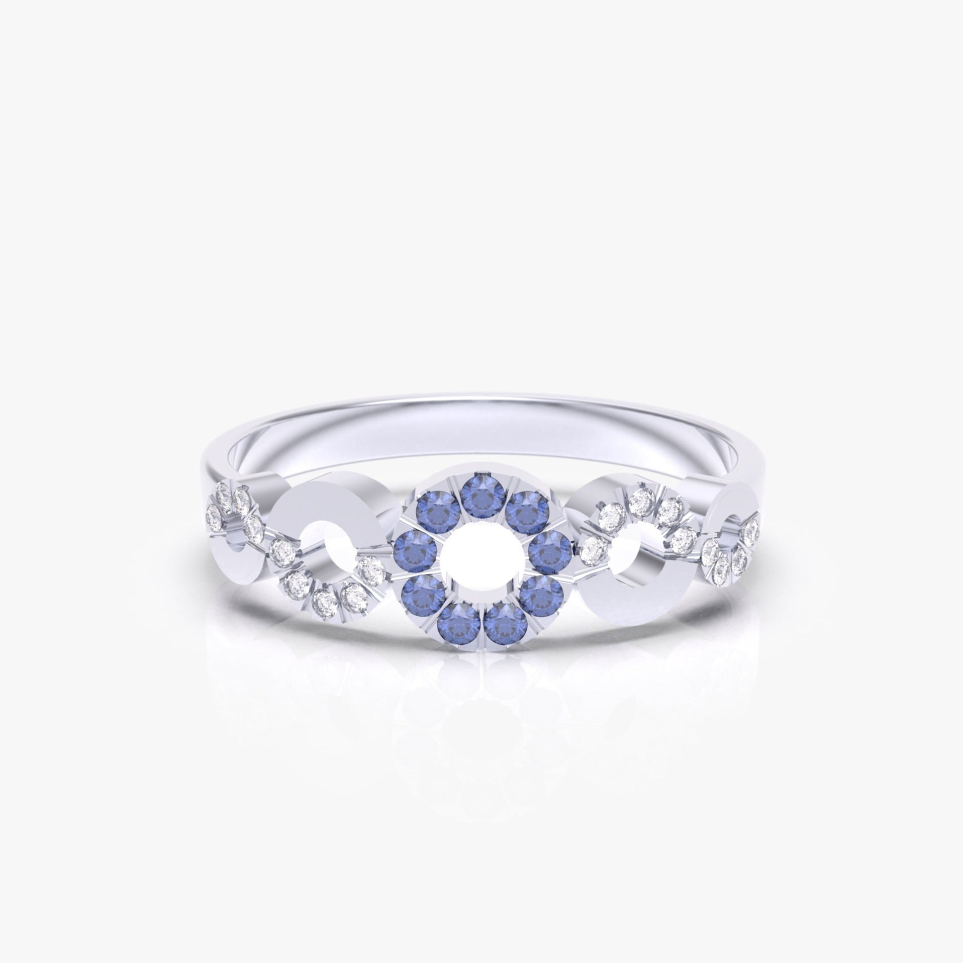 טבעת המעגלים עם ספיר כחול ויהלומים