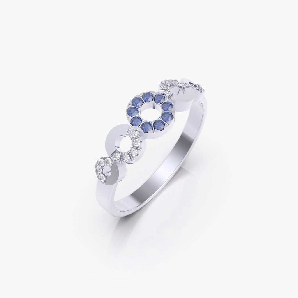 טבעת המעגלים עם ספיר כחול ויהלומים