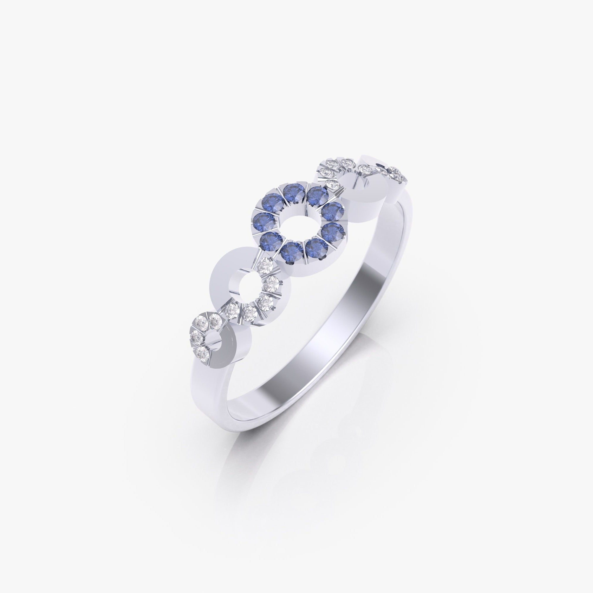 טבעת המעגלים עם ספיר כחול ויהלומים