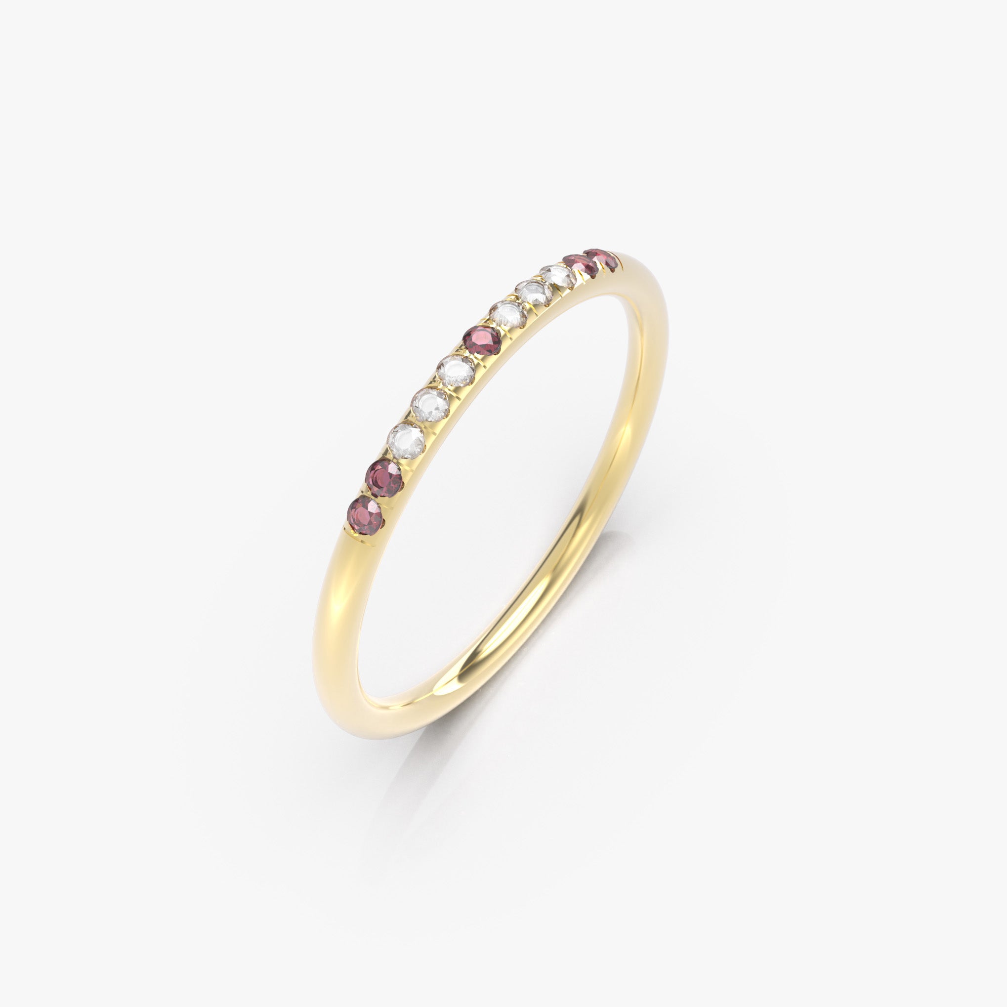 טבעת שורת יהלומים ורובי