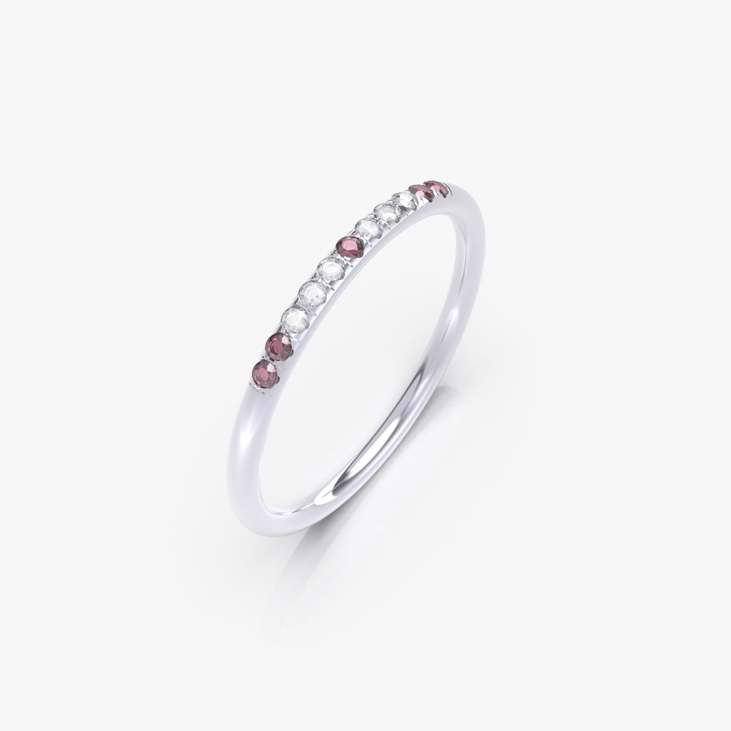 טבעת שורת יהלומים ורובי