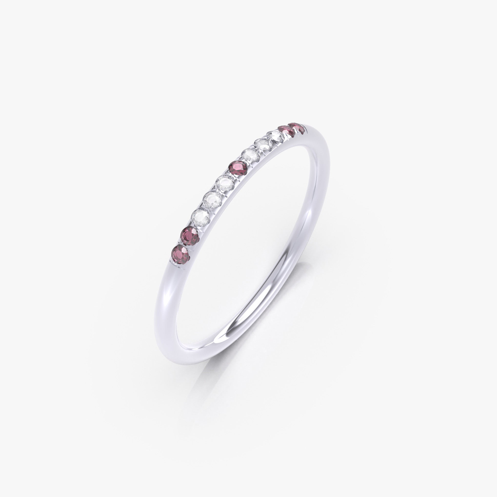 טבעת שורת יהלומים ורובי