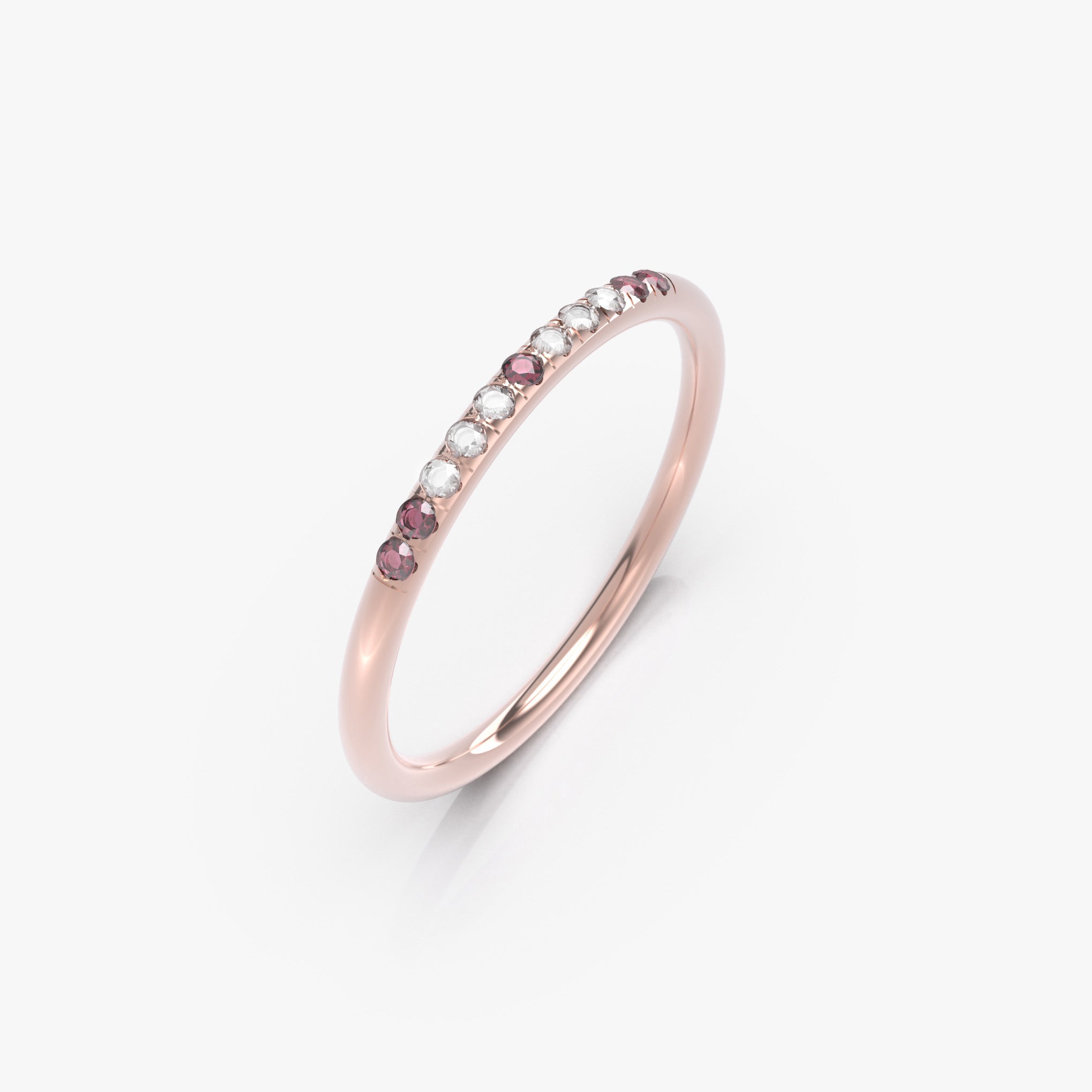 טבעת שורת יהלומים ורובי