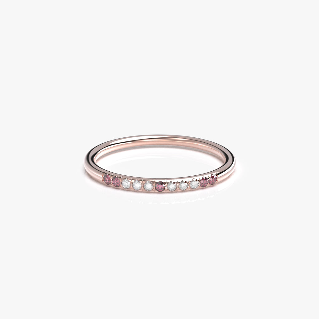 טבעת שורת יהלומים ורובי