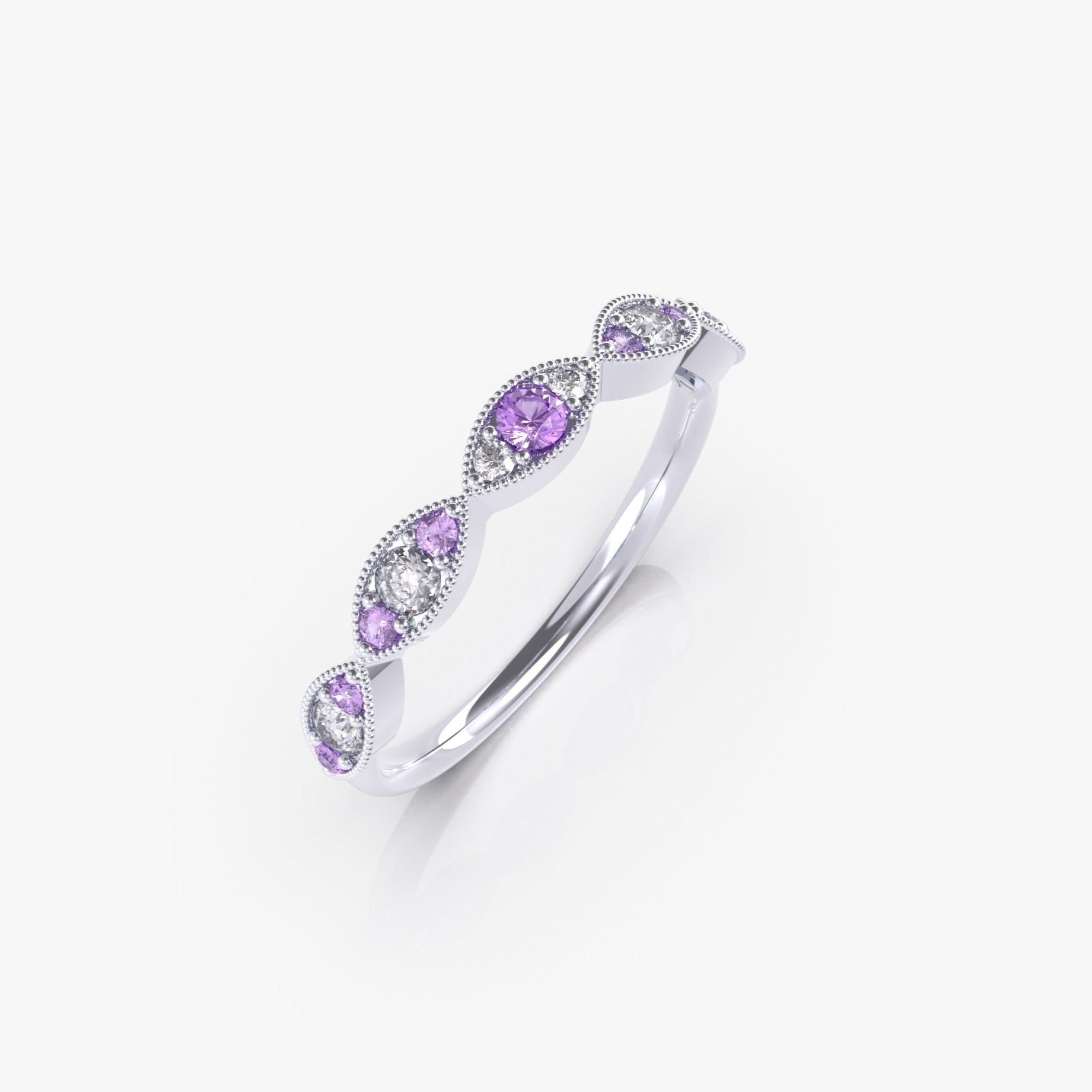 טבעת עיניים עם אמטיסט סגול ויהלומים