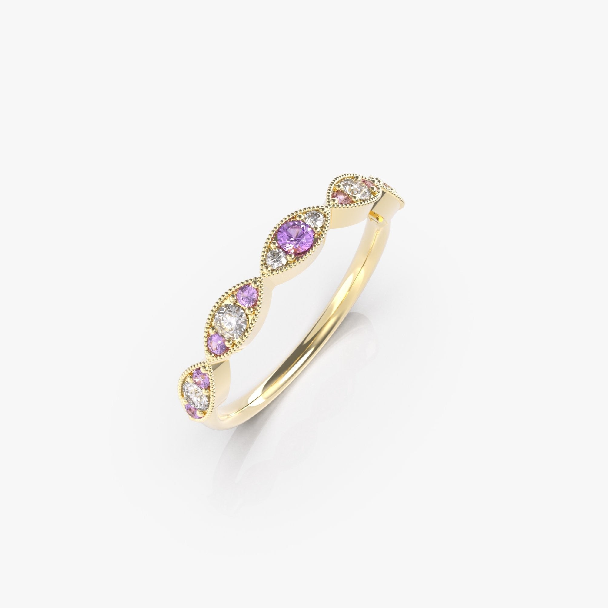 טבעת עיניים עם אמטיסט סגול ויהלומים