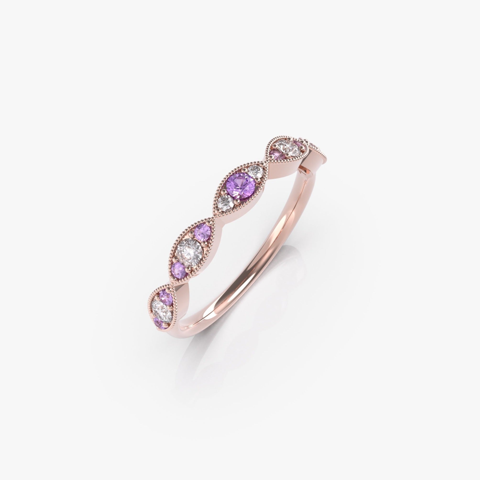 טבעת עיניים עם אמטיסט סגול ויהלומים