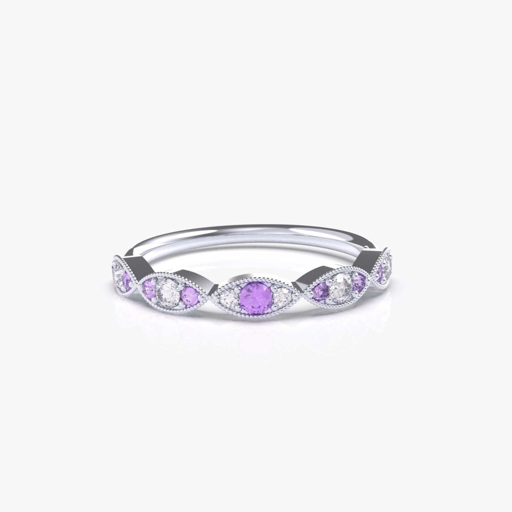 טבעת עיניים עם אמטיסט סגול ויהלומים