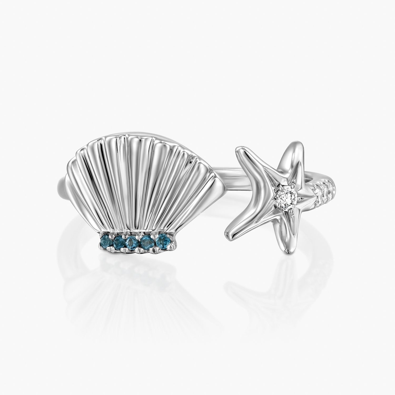 טבעת יהלומים צדף וכוכב ים - Zoy