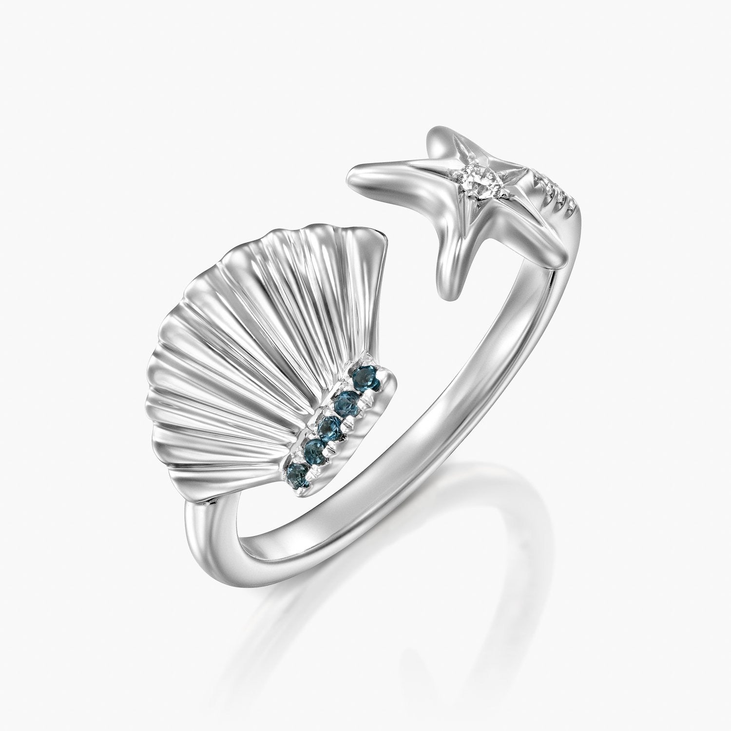 טבעת יהלומים צדף וכוכב ים - Zoy