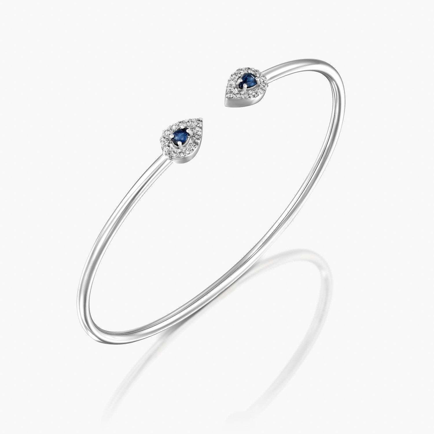 צמיד פתוח בצורת טיפה עם ספיר והילת יהלומים - Zoy