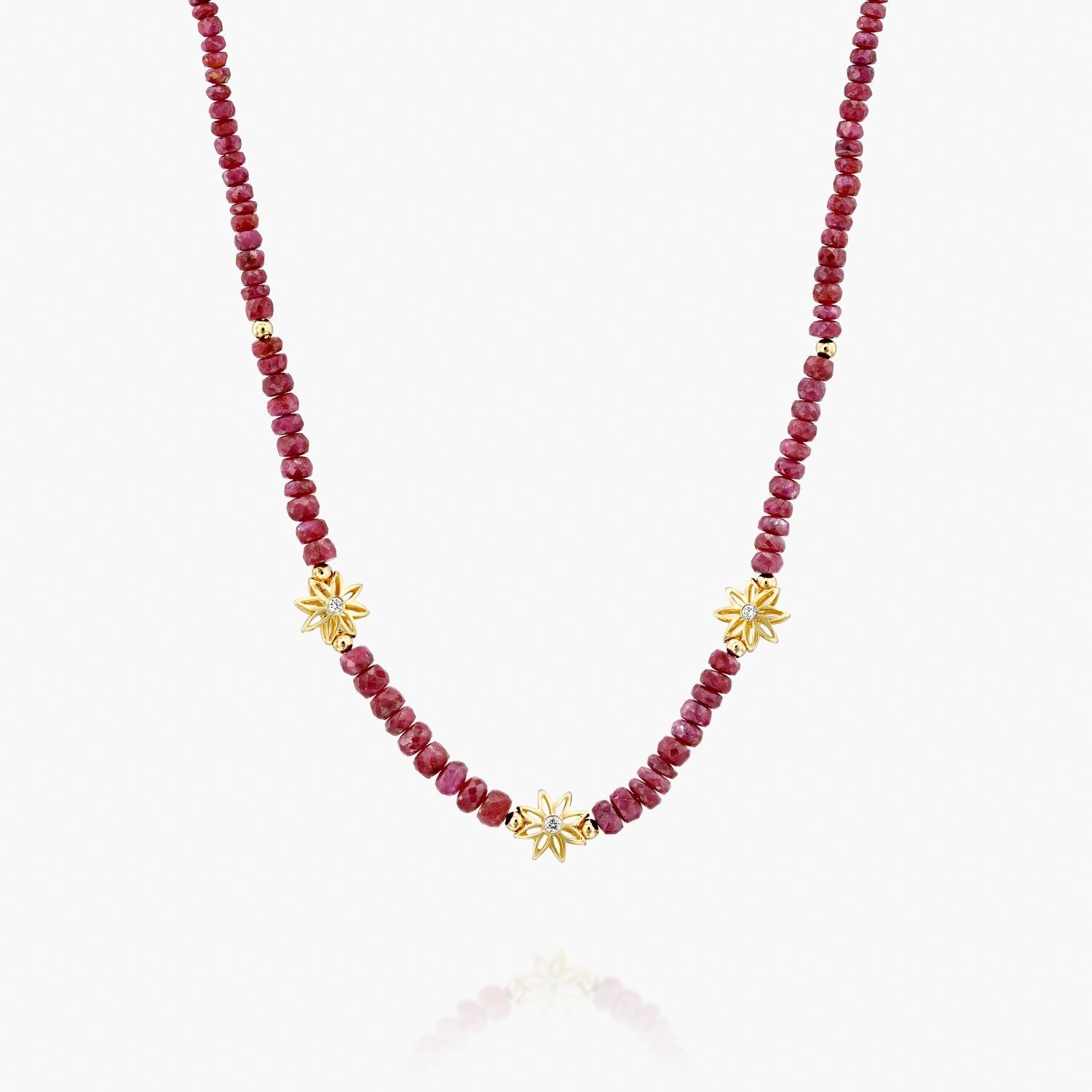 מחרוזת פרחי זהב יהלומים ואבני רובי - Zoy