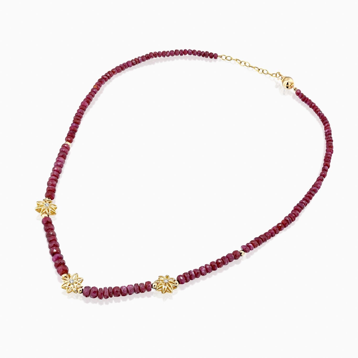 מחרוזת פרחי זהב יהלומים ואבני רובי - Zoy