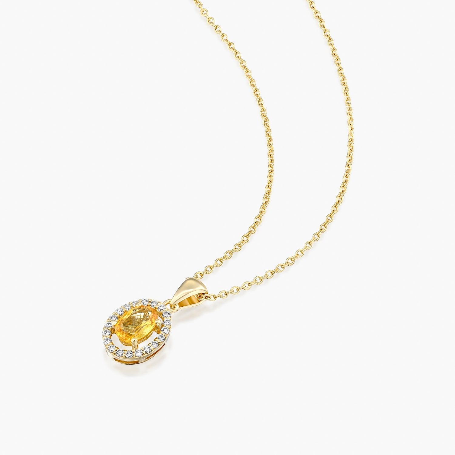 תליון ספיר צהוב אובל עם הילת יהלומים - Zoy