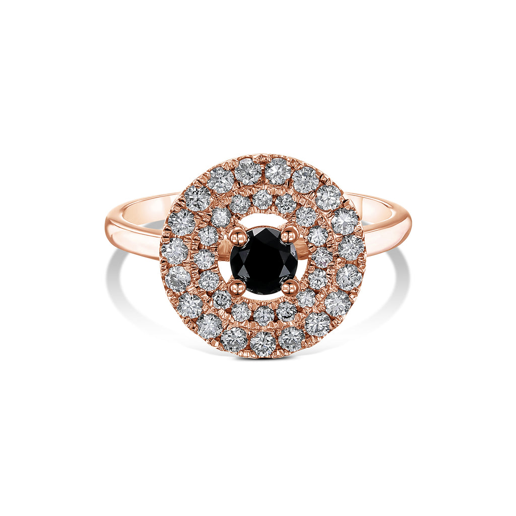 טבעת עגולה עם יהלום שחור מרכזי מעוצב