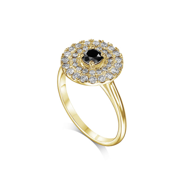 טבעת עגולה עם יהלום שחור מרכזי מעוצב