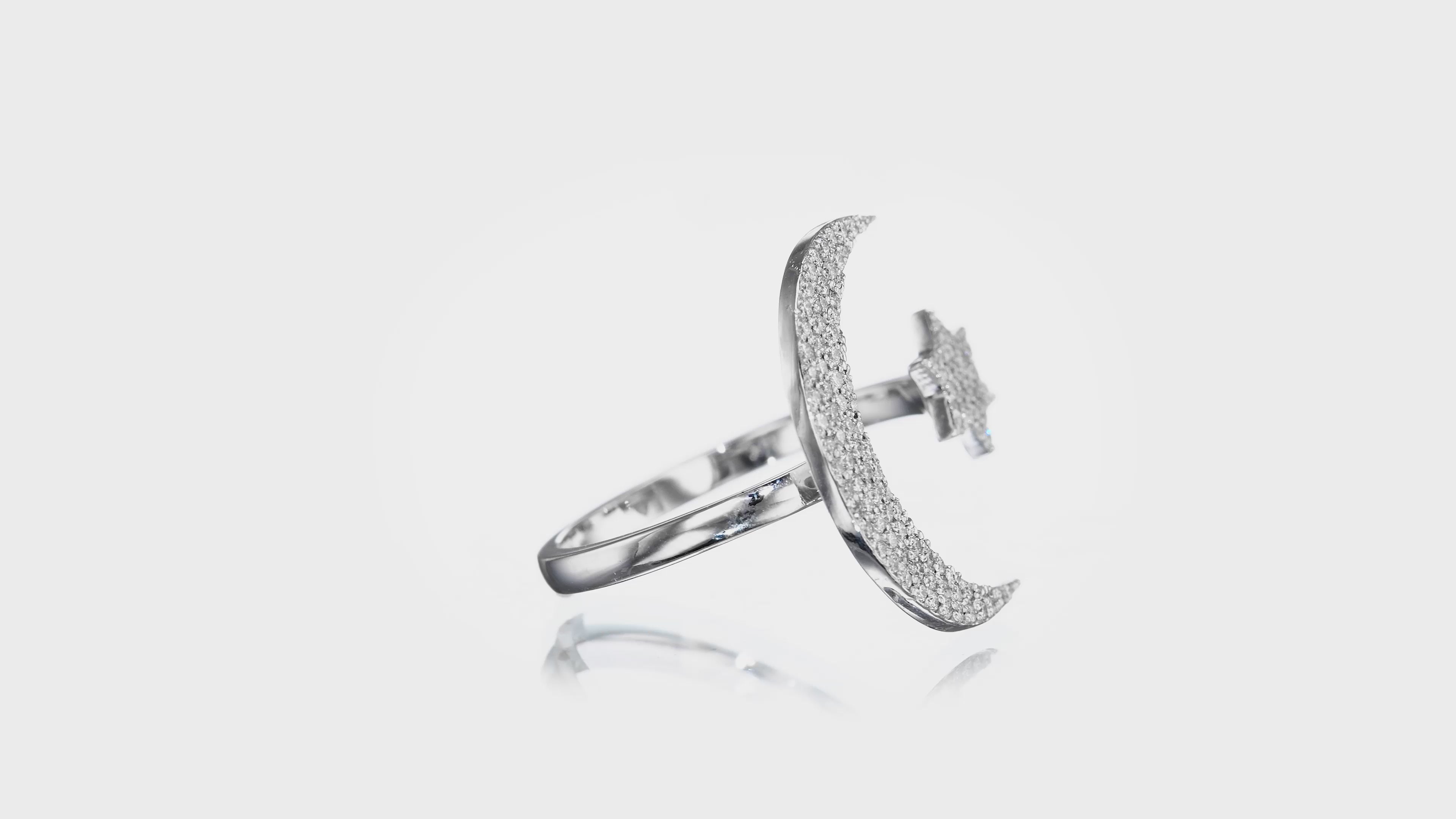 טבעת פתוחה יהלומים ירח וכוכב מנצנצים