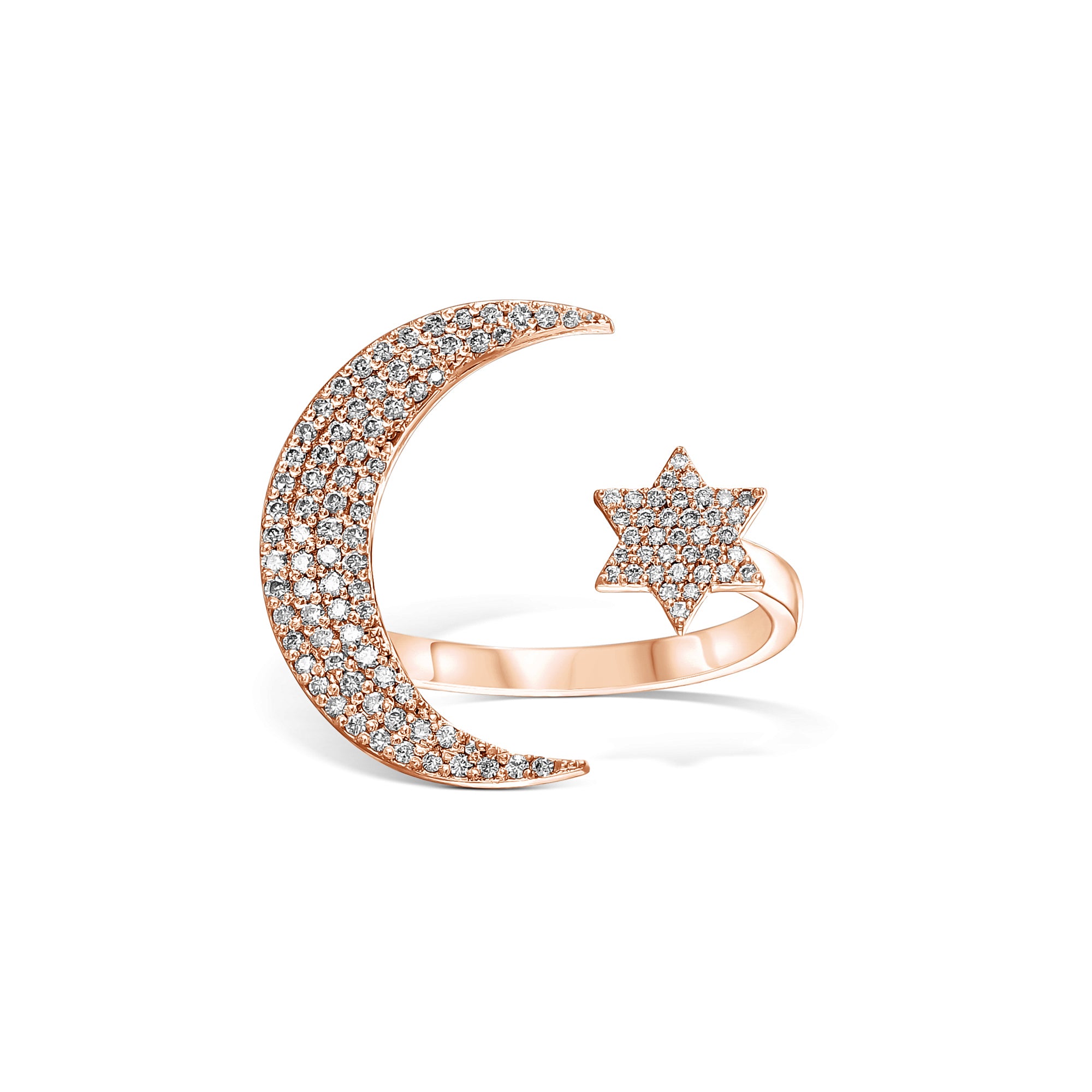 טבעת פתוחה יהלומים ירח וכוכב מנצנצים