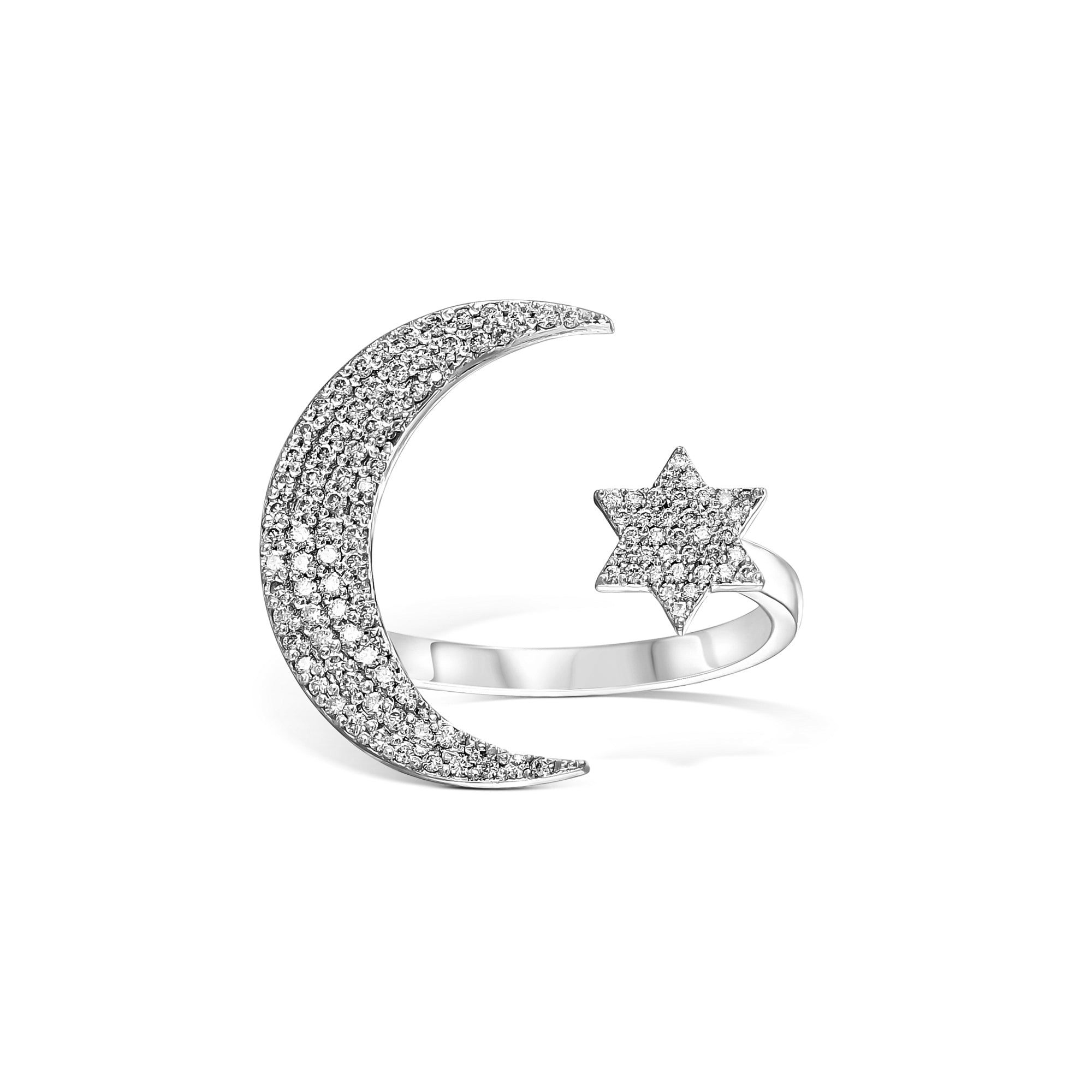 טבעת פתוחה יהלומים ירח וכוכב מנצנצים