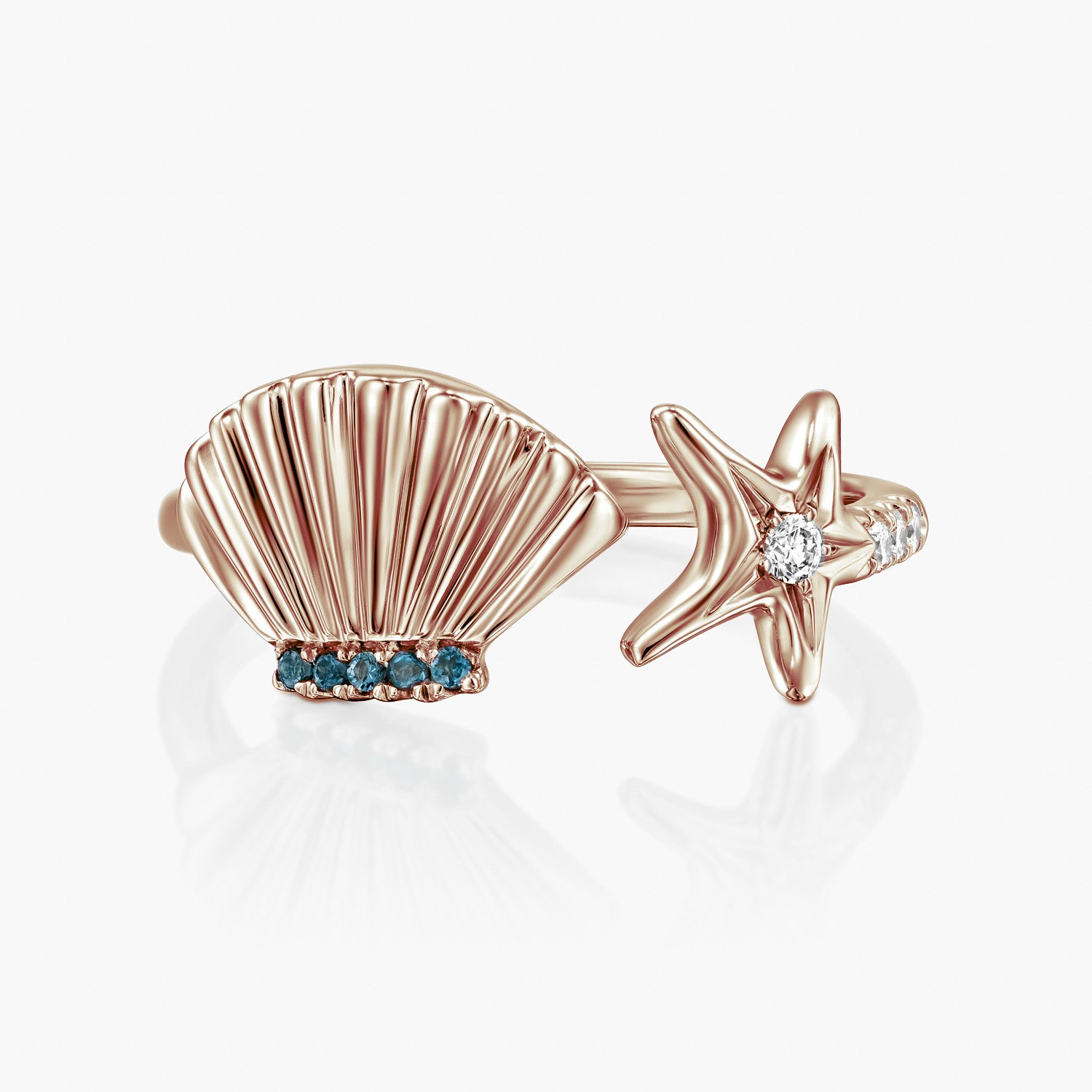 טבעת יהלומים צדף וכוכב ים