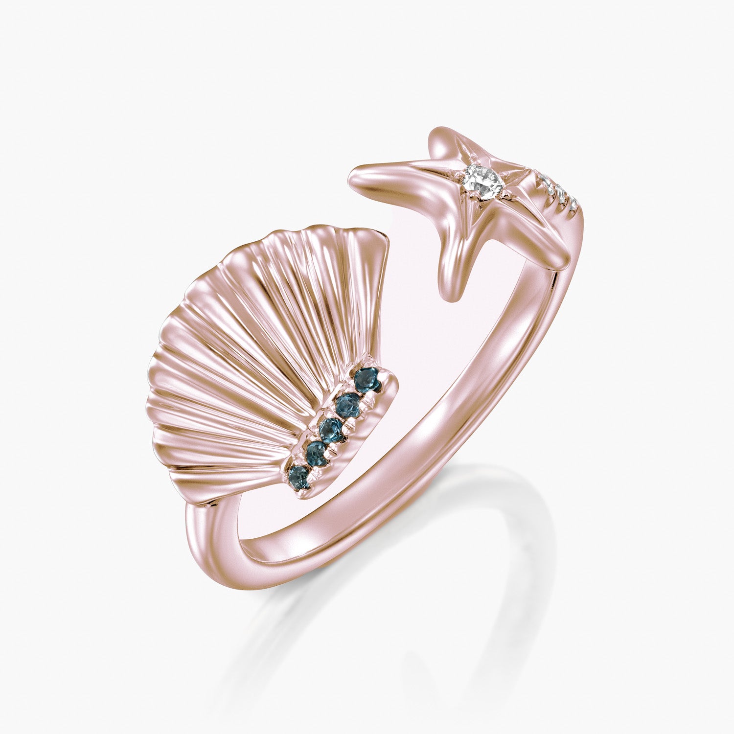 טבעת יהלומים צדף וכוכב ים