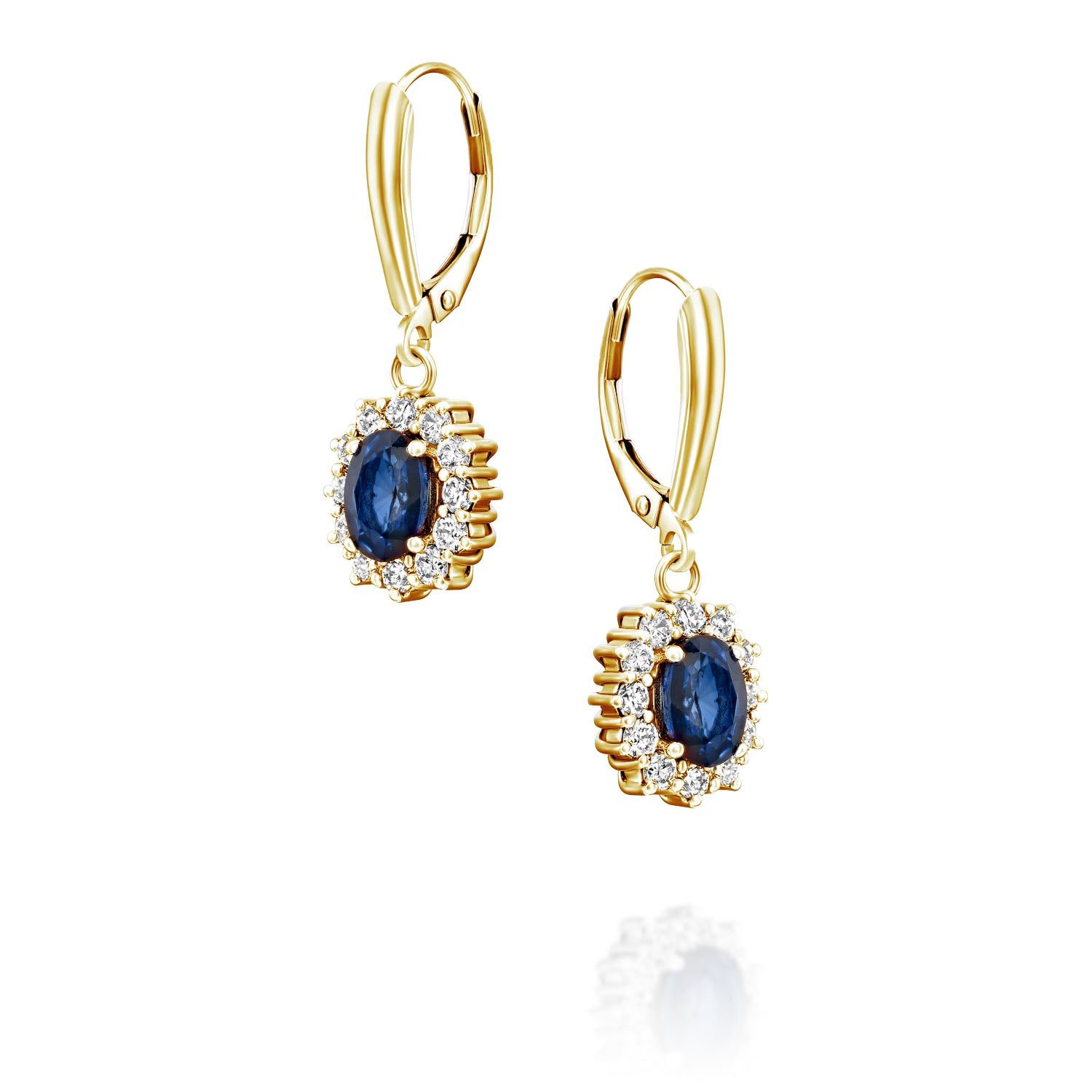 עגילי דיאנה - ספיר כחול והילת יהלומים