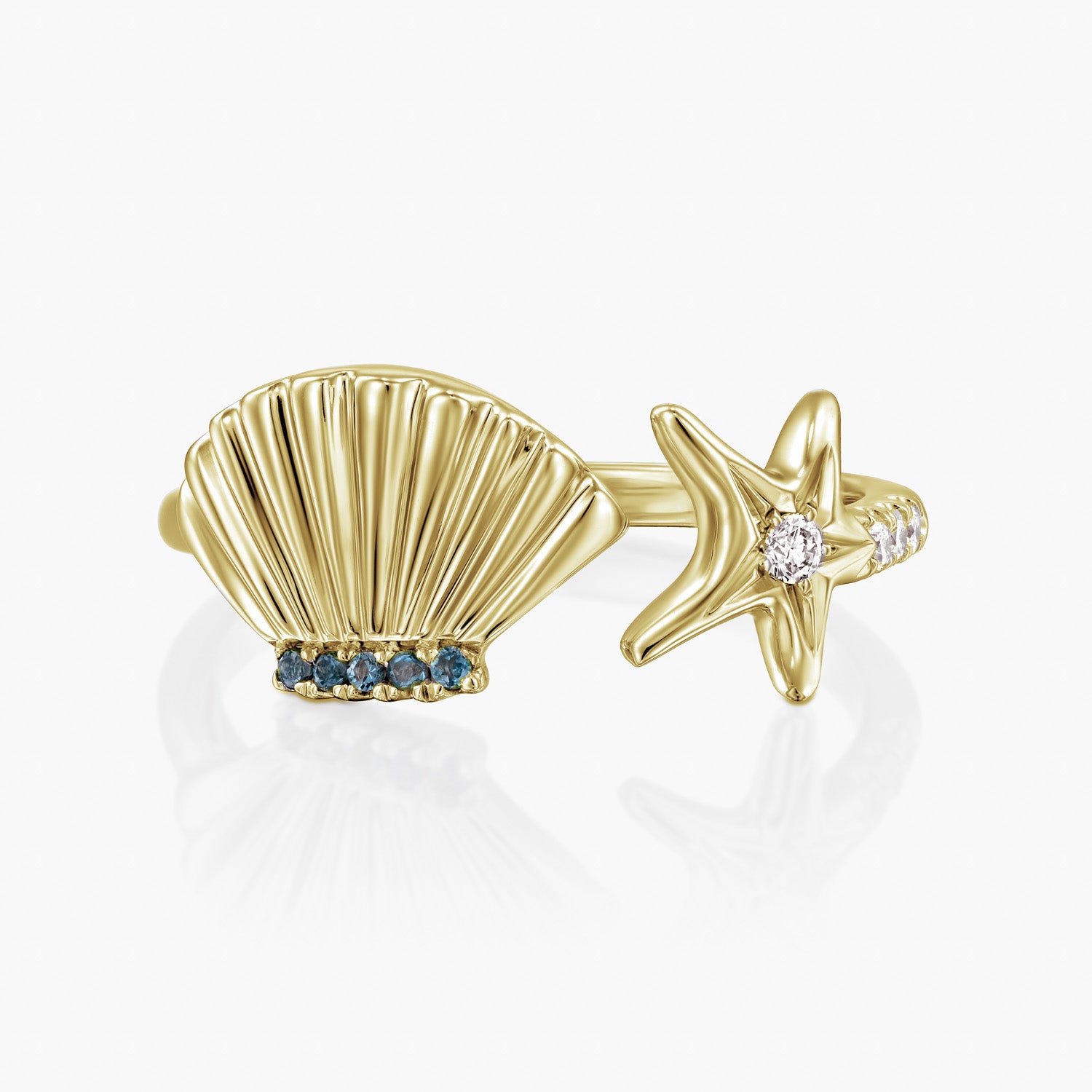 טבעת יהלומים צדף וכוכב ים