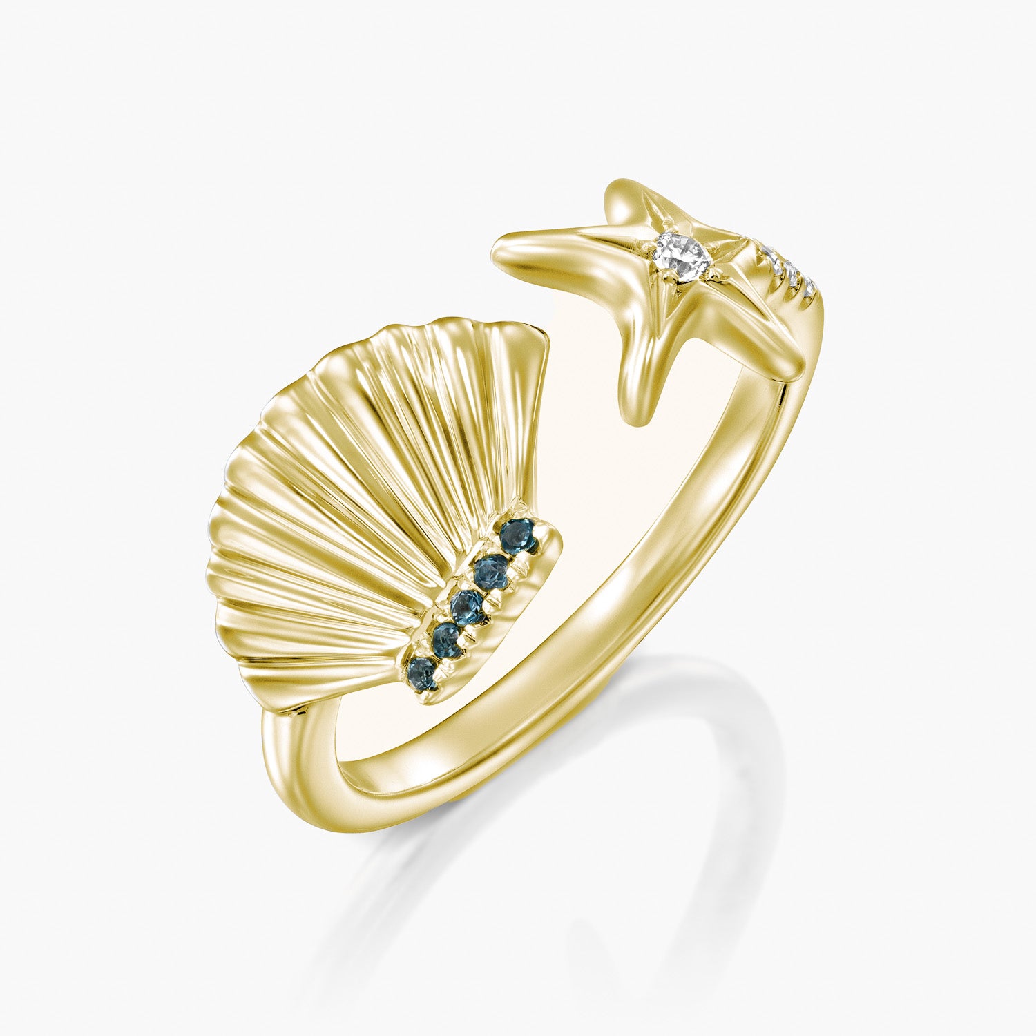 טבעת יהלומים צדף וכוכב ים